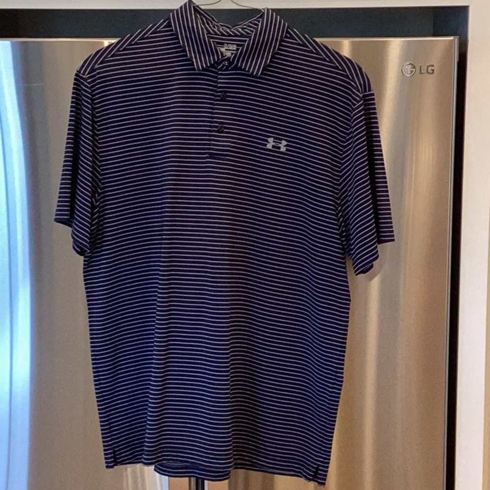Under Armour XL Blue and White Striped Polo Shirt